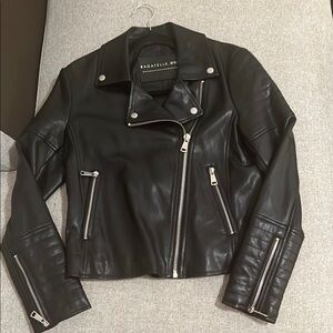 Bagatelle Black Leather Moto Jacket Asymmetrical Zipper